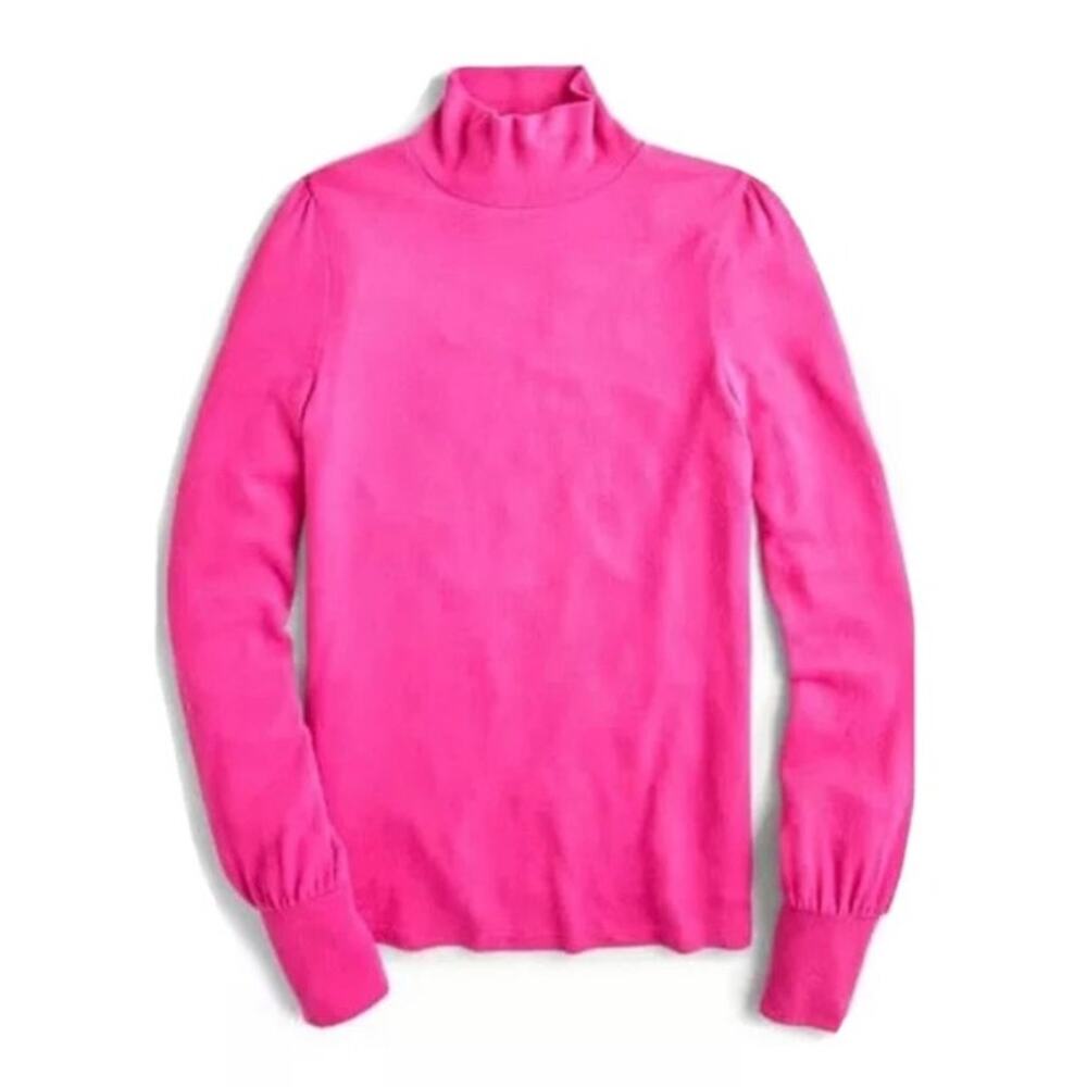 new J CREW hot fuchsia pink supercozy balloon sleeve mock neck knit top